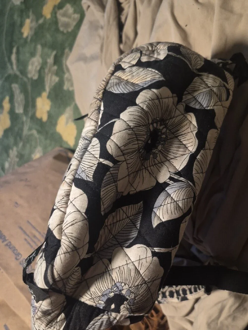 Vera Bradley Black and Cream Quilted Floral Backpack